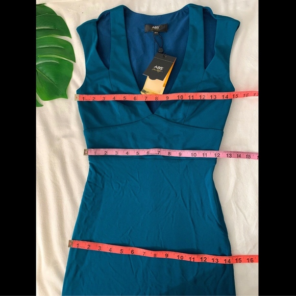 NWT $360 ABS by Allen Schwartz Split‎ Deep V-Neck Gown in Peacock [SZ XS ] - Picture 8 of 8